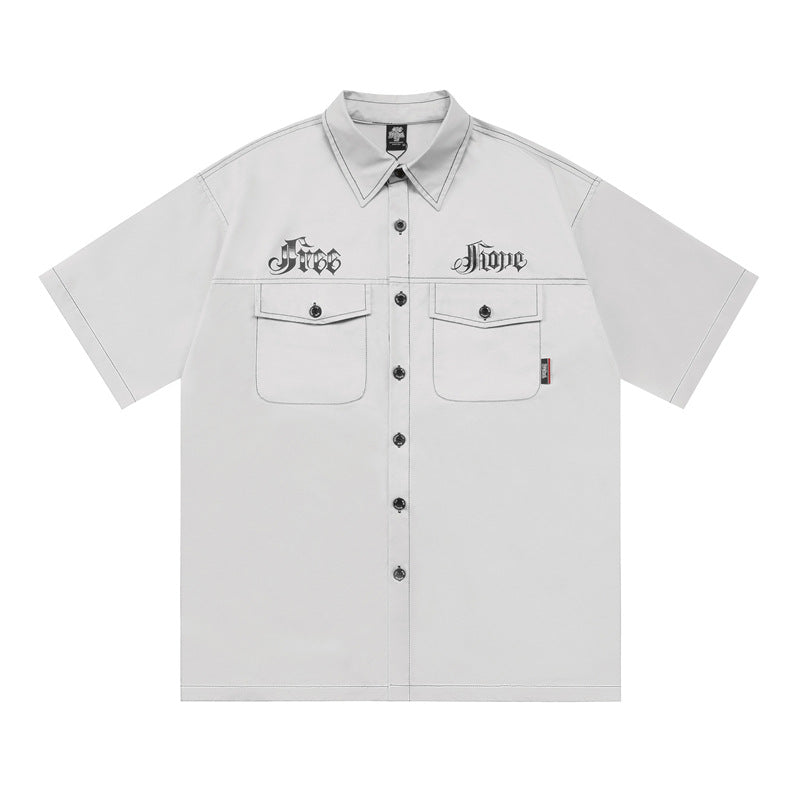 Casual Street Wear Vintage Short Sleeve Shirt Loose Short Sleeve