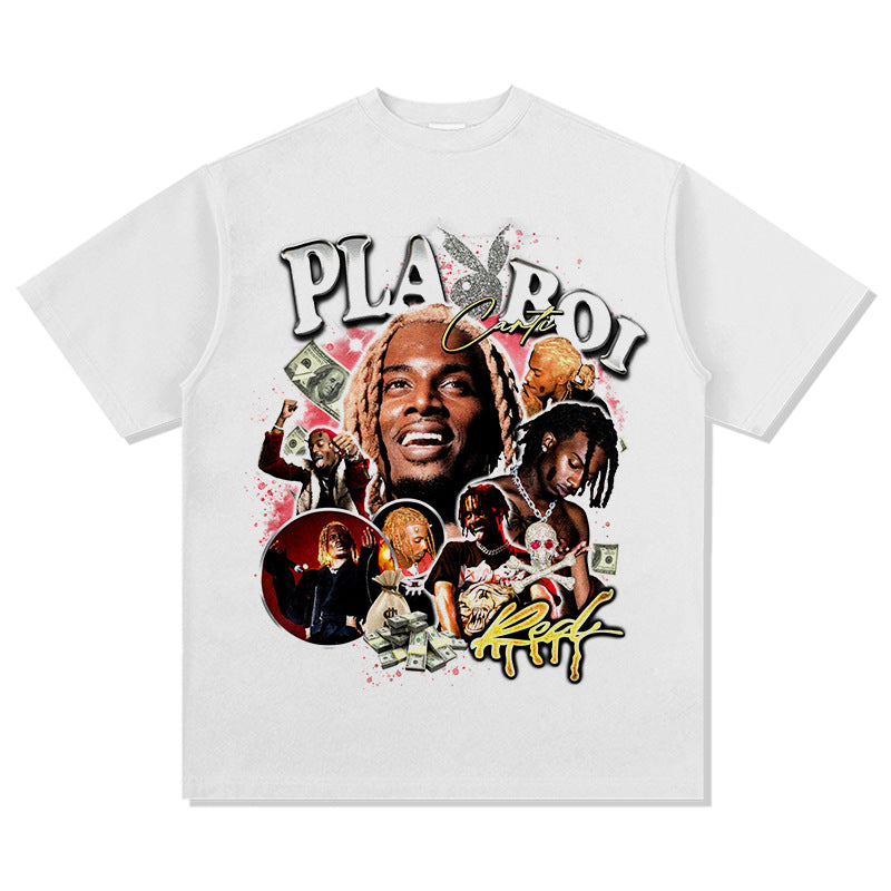 Cool t rapper Playbois Carti print hip hop rap short sleeve t-shirt vintage vintage top