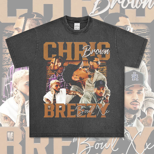 Streetwear masculino vintage hip hop Chris Brown print short-sleeved t-shirt