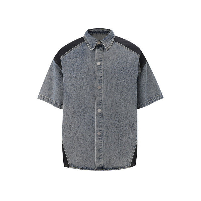 Stone Washed T shirt Retro Washed Short Sleeve Jeans Loose Casual