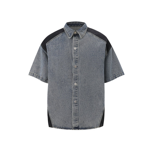 Stone Washed T shirt Retro Washed Short Sleeve Jeans Loose Casual