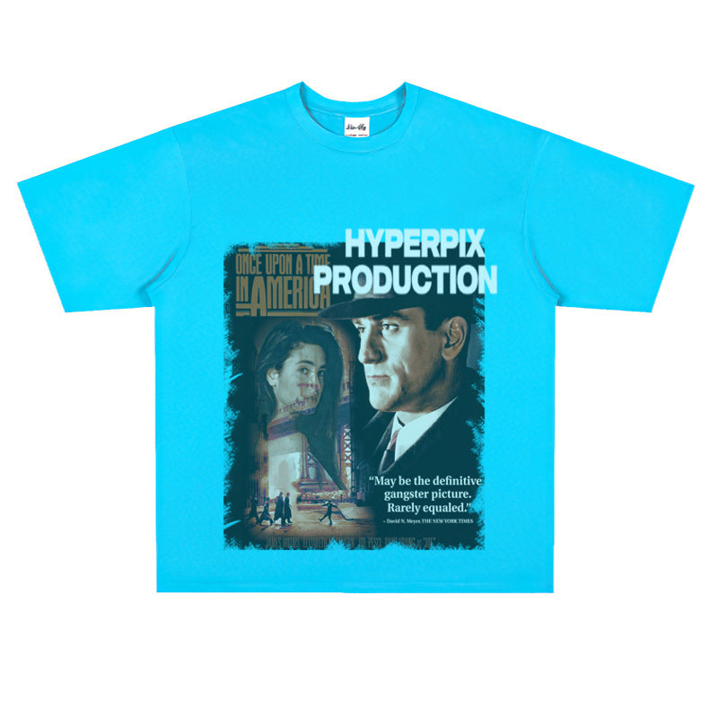 Film Star T Shirt Trendy Cotton Short Sleeve Loose round Neck American Retro T-shirt for Men