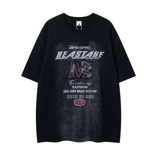 Hustle vintage summer embroidered t-shirt short sleeves