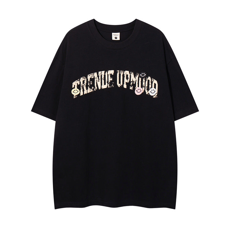 US drip outfits summer vintage print casual loose short sleeve T-Shirts