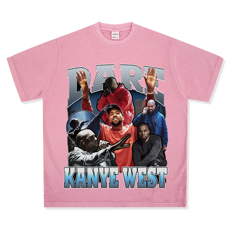 Cool t rapper kanye west vintage hip hop rap print short sleeve t shirt