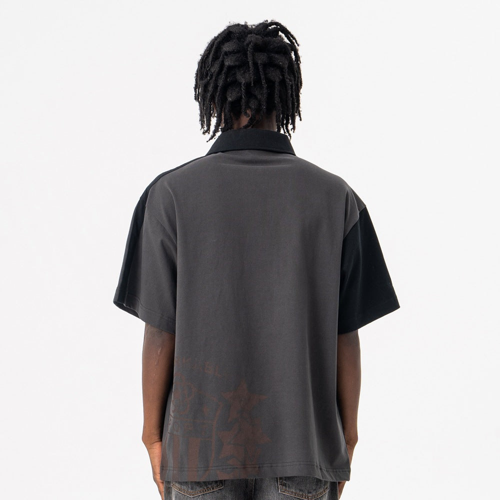 Vic Streetwear Summer Vintage Lapel Short Sleeve T-Shirt Loose