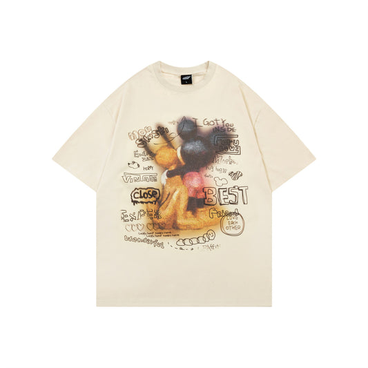 Distorted vintage blur blur mickey back short sleeve t-shirt