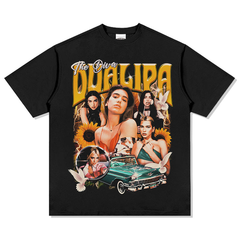 New york hip hop shop vintage hip hop dua lipa print short sleeve t-shirt