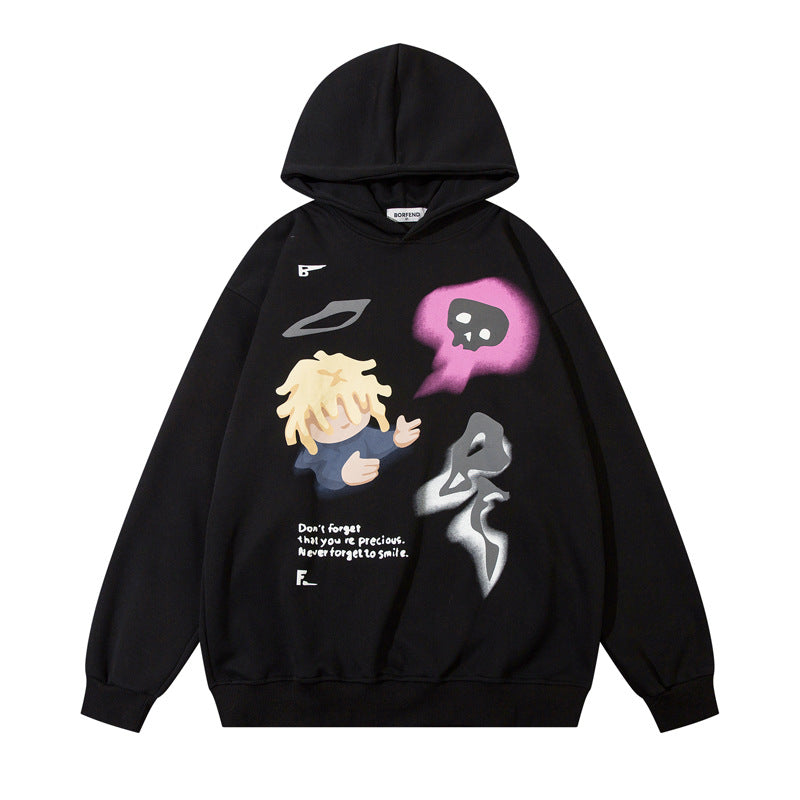 Streetwear Hoodie Cartoon Character Graffiti Print Hooded Sweater Loose Hip Hop