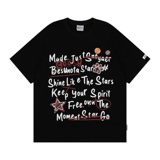 Distorted vintage alphabet print short-sleeved t-shirt summer loose casual top