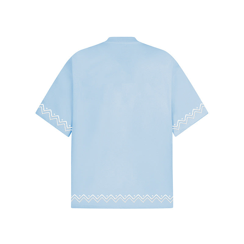 New York Hip Hop Style Crew Neck Sheep Embroidered T-Shirt