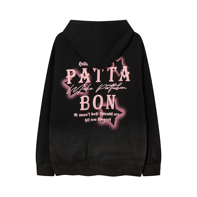 Streetwear Hoodie Vintage Star gradual change hooded sweater hip hop loose strap necklace hoodie