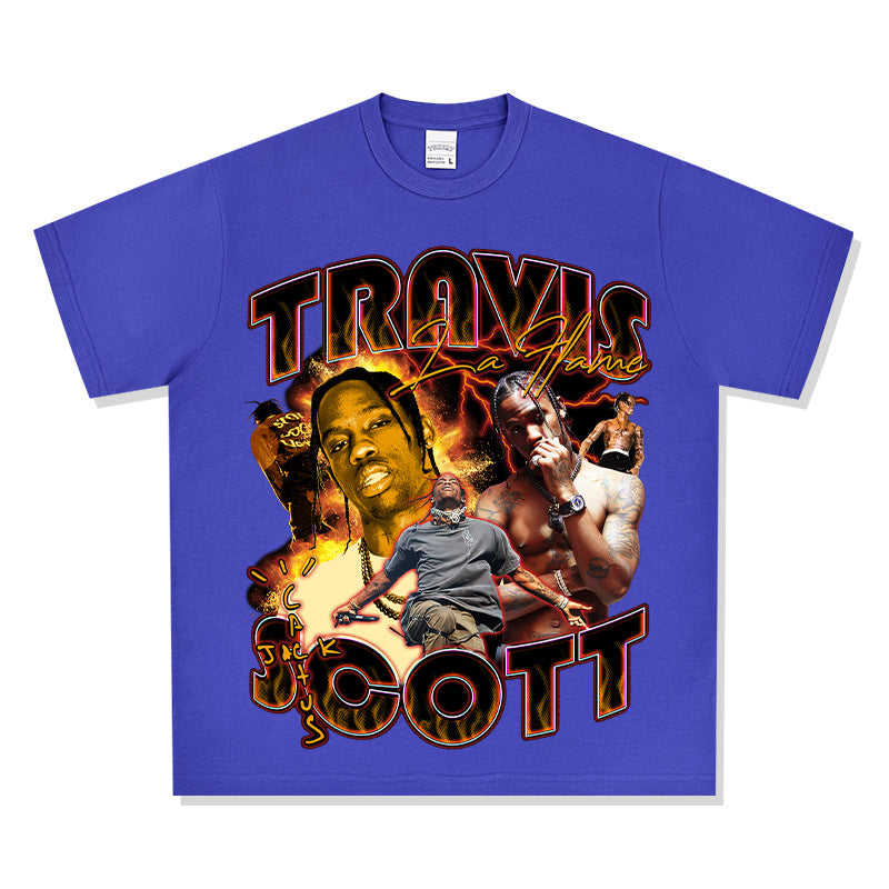 Outfit streetwear vintage hip hop travis scott print short sleeve t-shirt vintage