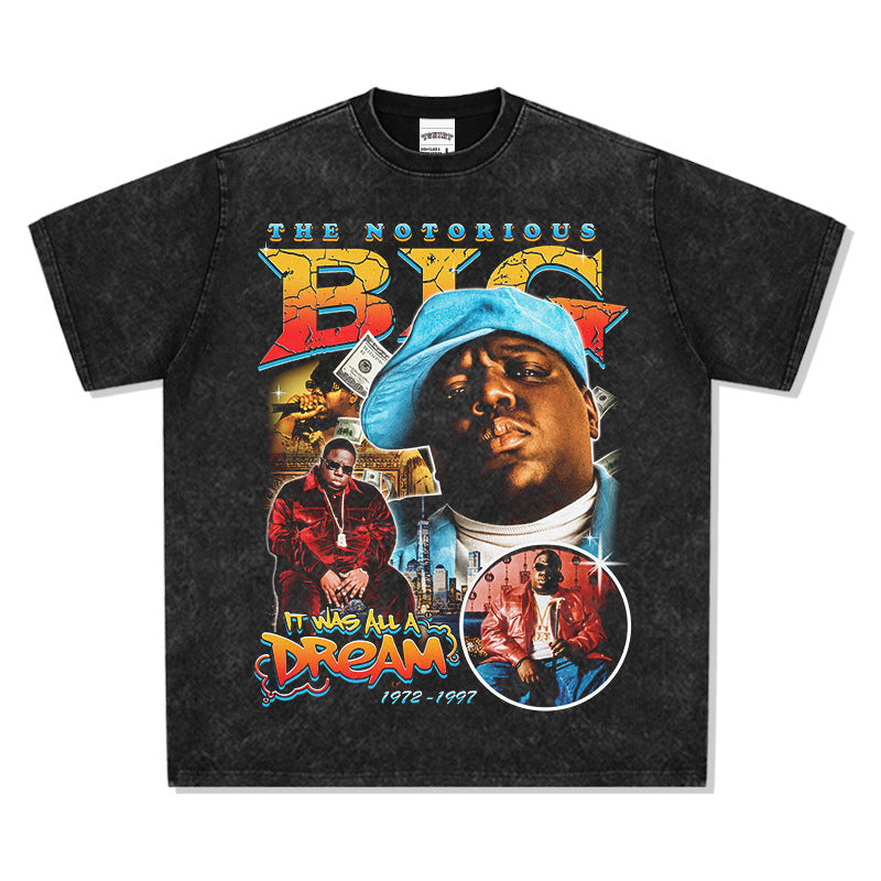 Streetwear masculino vintage hip hop Biggie Smalls print short sleeve t-shirt
