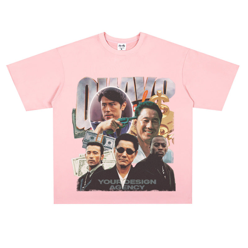 Film Star T Shirt Loose Japanese Style Retro Street Cotton T-shirt Men