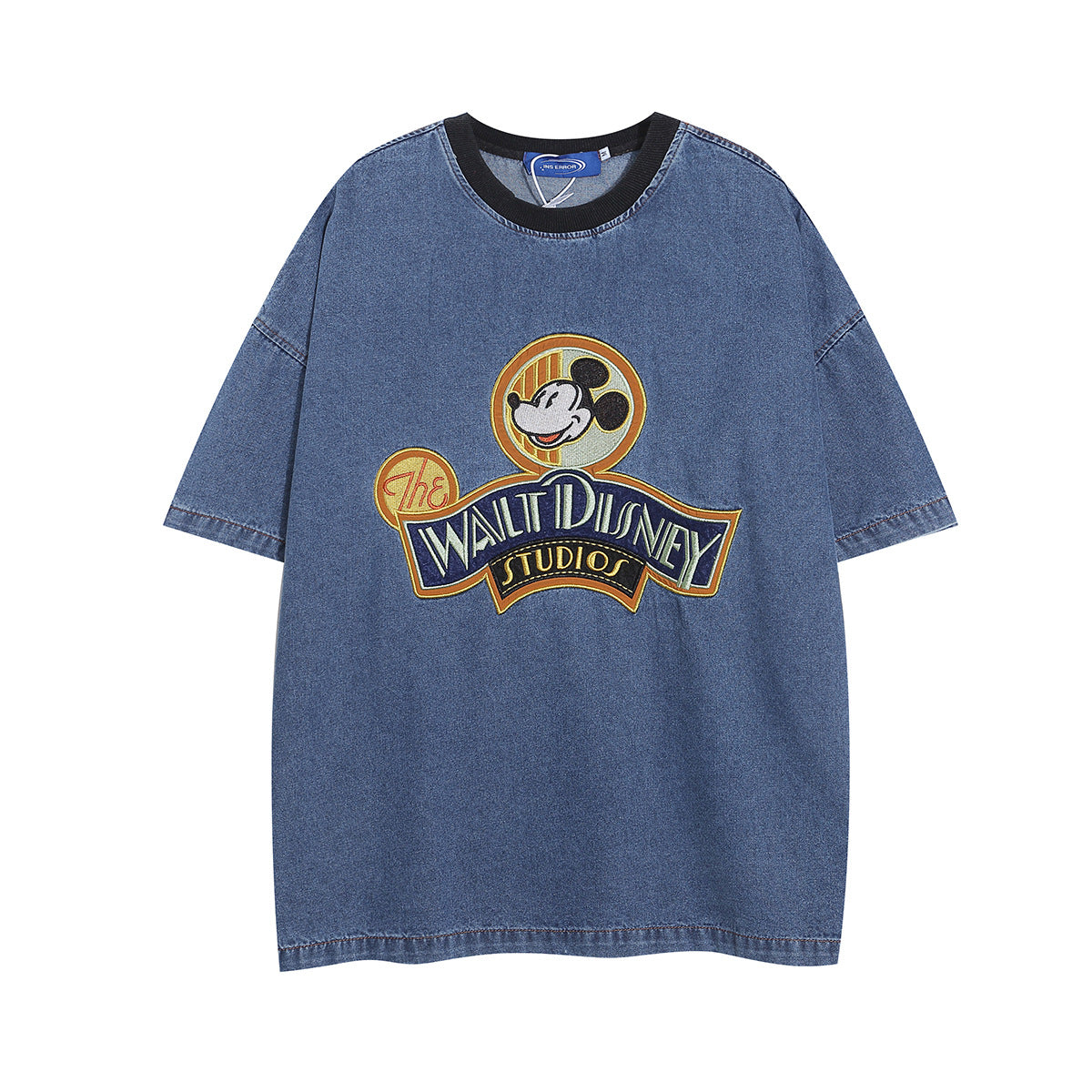 T shirt vintage usa summer retro embroidered tee washed denim short sleeve t-shirt
