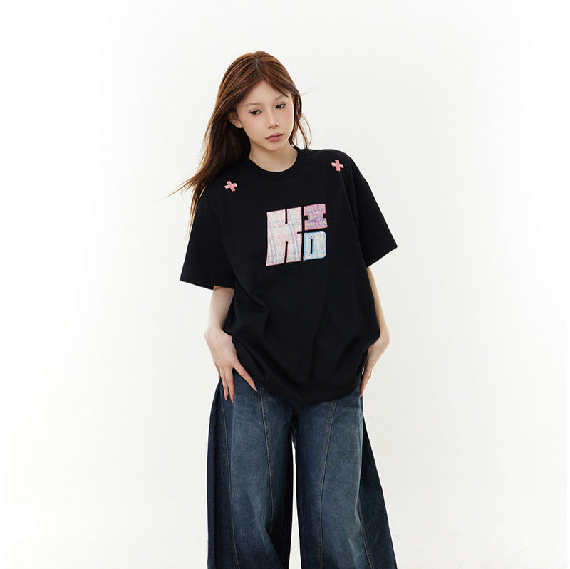 New York Hip Hop Style Vintage Embroidery Summer Loose Casual T-Shirt