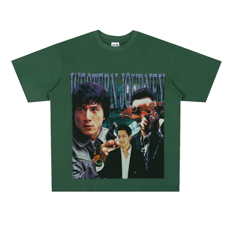 Film Star T Shirt Short Sleeve Loose Retro Nostalgic American Cotton Printed T-shirt