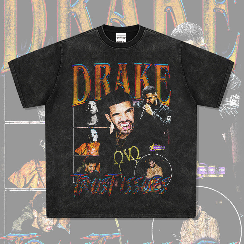 Streetwear masculino vintage hip hop drake drake print short sleeve t-shirt