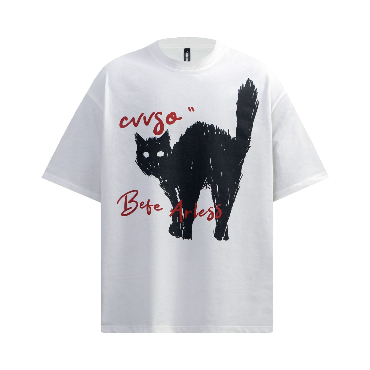 Unisex T-shirts Summer Vintage Painting Cat Men's Loose Short Sleeve T-Shirt