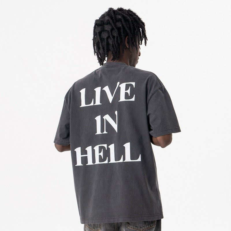 Vintage College Shirts Summer Flame Demon Character Crew Neck Loose Short Sleeve T-Shirt