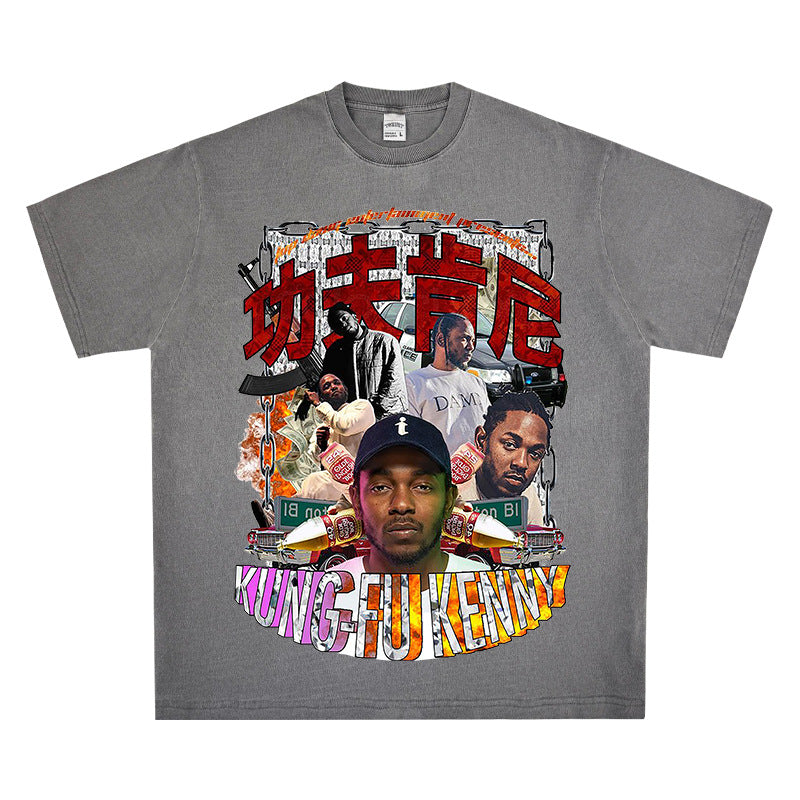 Outfit streetwear Homage Kendrick Lamar Kung Fu Kenny Hip Hop Rap Print Short Sleeve T-Shirt