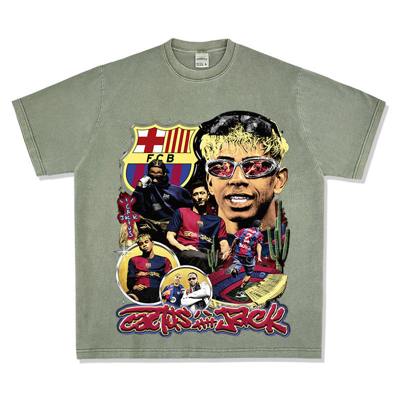 Outfit streetwear vintage barça x travis scott front print short sleeve t-shirt