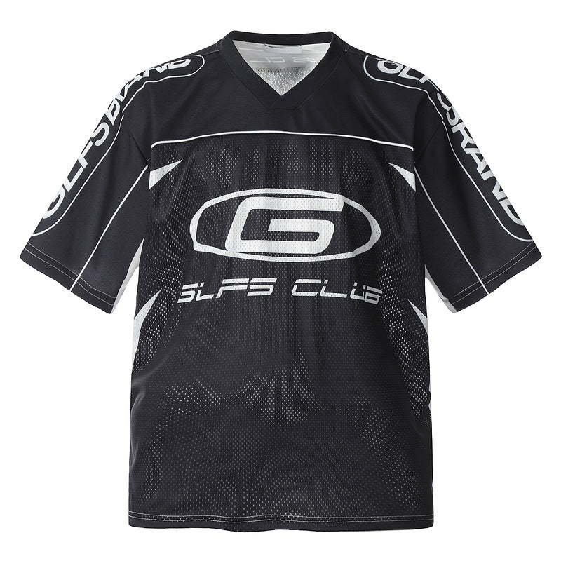 Racing oversized t shirt summer racing print mesh short-sleeved top