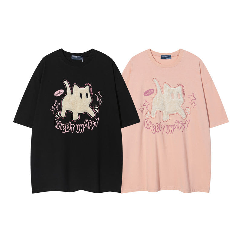 Vice streetwear Cat Print Black Short Sleeve T-Shirts