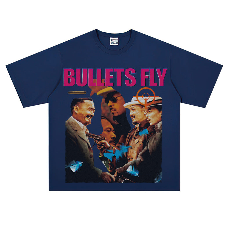 Film Star T Shirt Short Sleeve Retro American Street Heavy Personality T-shirt for Men and Women
