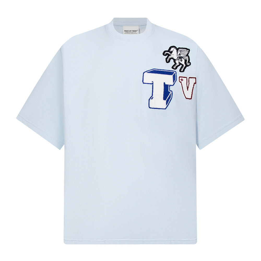 New York Hip Hop Style Embroidered Alphabet Crew Neck Top Short Sleeve T-Shirt