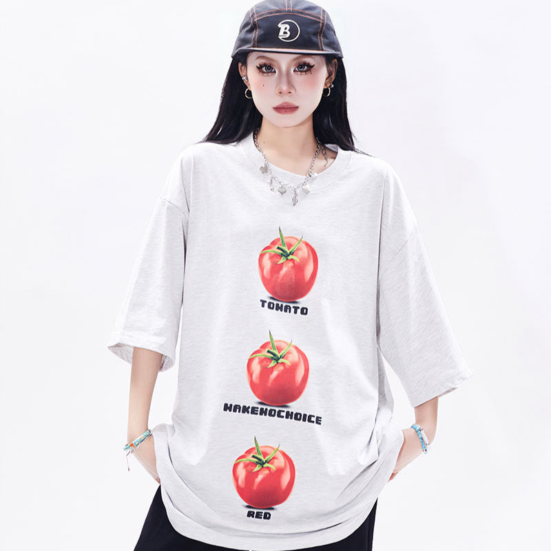 Marcas De Streetwear Vintage Tomato Print Couple Short Sleeve T-Shirt