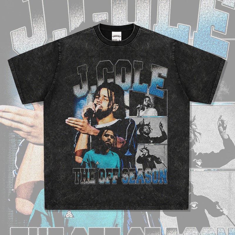 Outfit streetwear vintage hip hop J Cole JCole print short sleeve t-shirt
