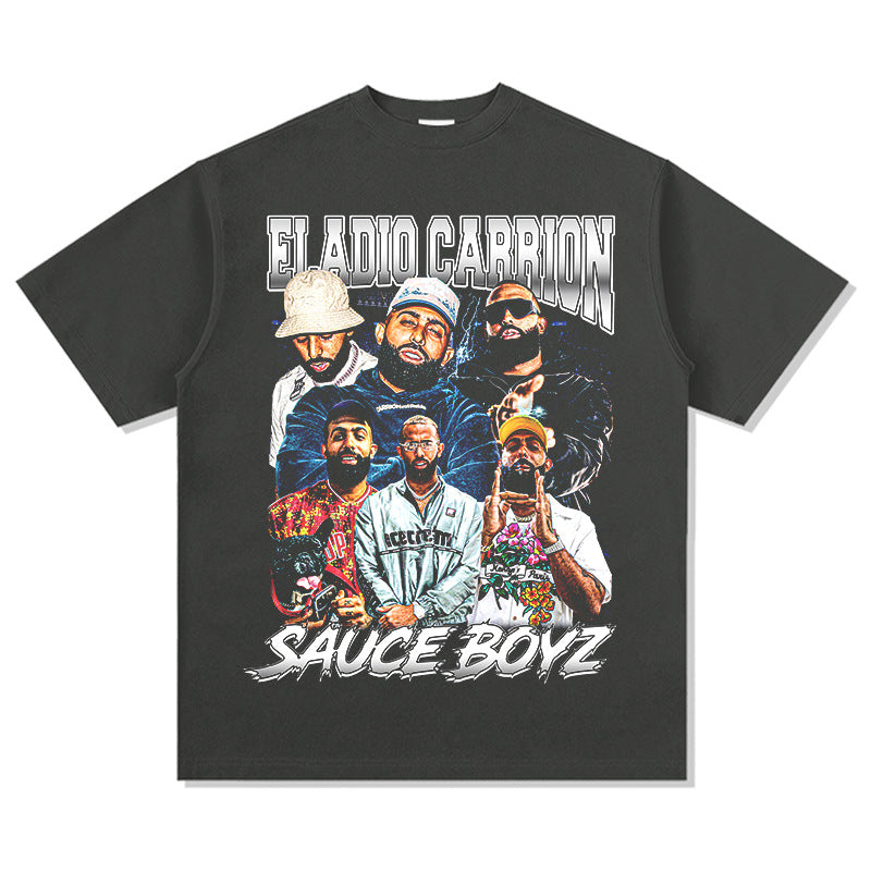 Outfit streetwear hip hop Eladio Carrion print short sleeve t-shirt
