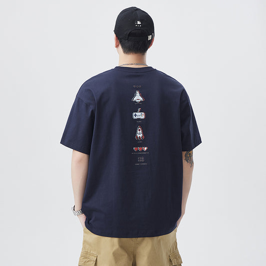 Men T-shirts Summer Short Sleeve Loose Printed Top