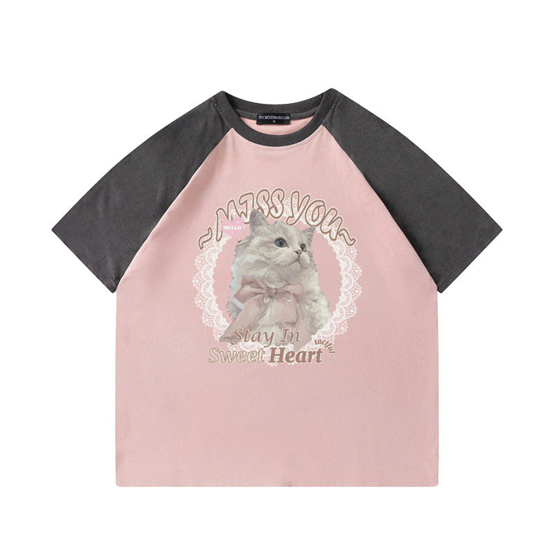US drip outfits Summer Vintage Pussy Casual Loose Short Sleeve T-Shirts