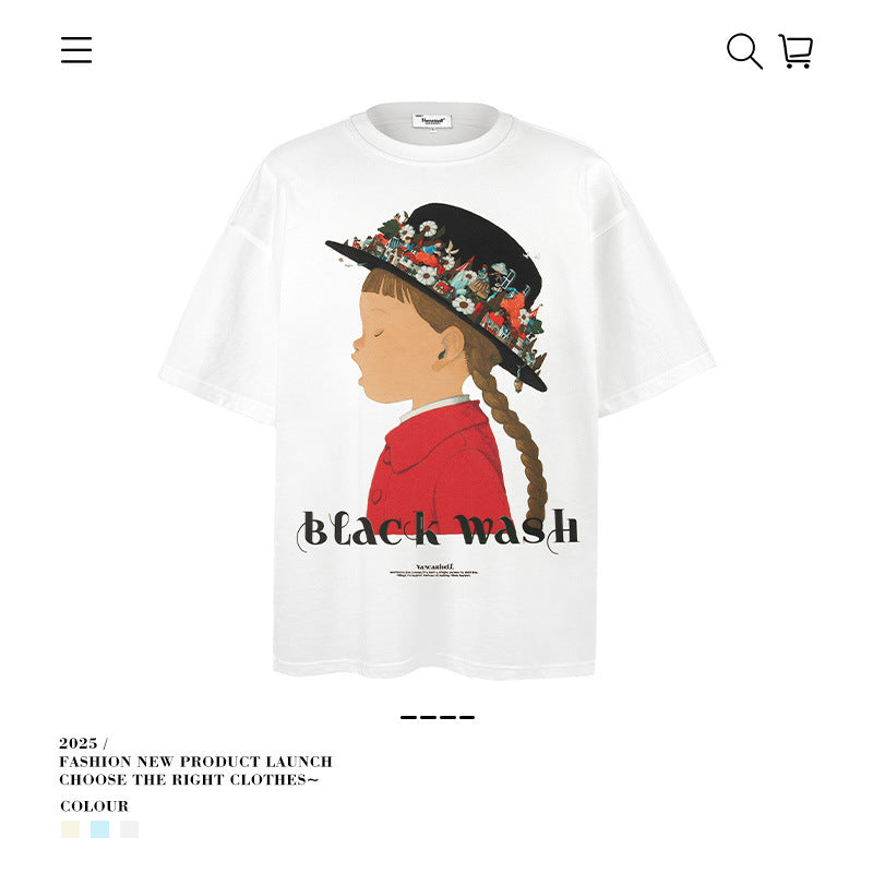American vintage street T-shirt cartoon character print men and women spring and summer loose