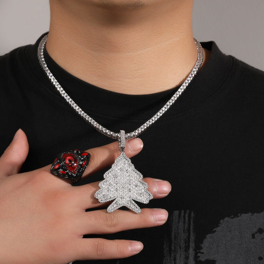 Jewelry Zircon Christmas Tree Hip Hop Pendant Necklace Spectrum
