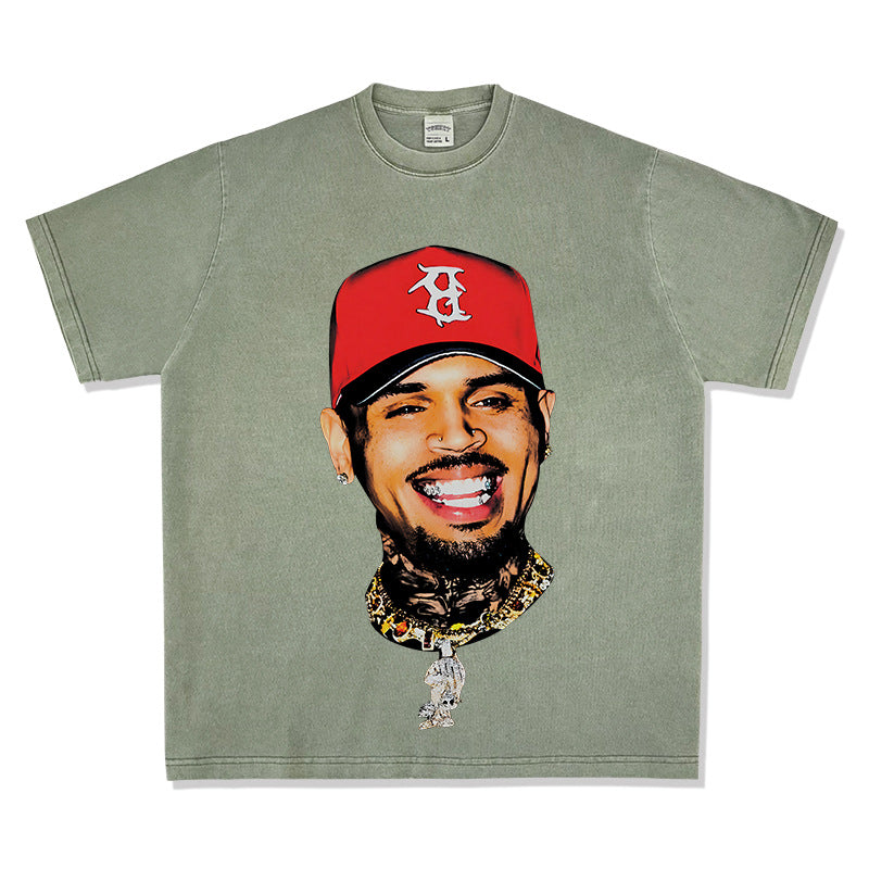 New york hip hop shop vintage chris crown print short sleeve t-shirt