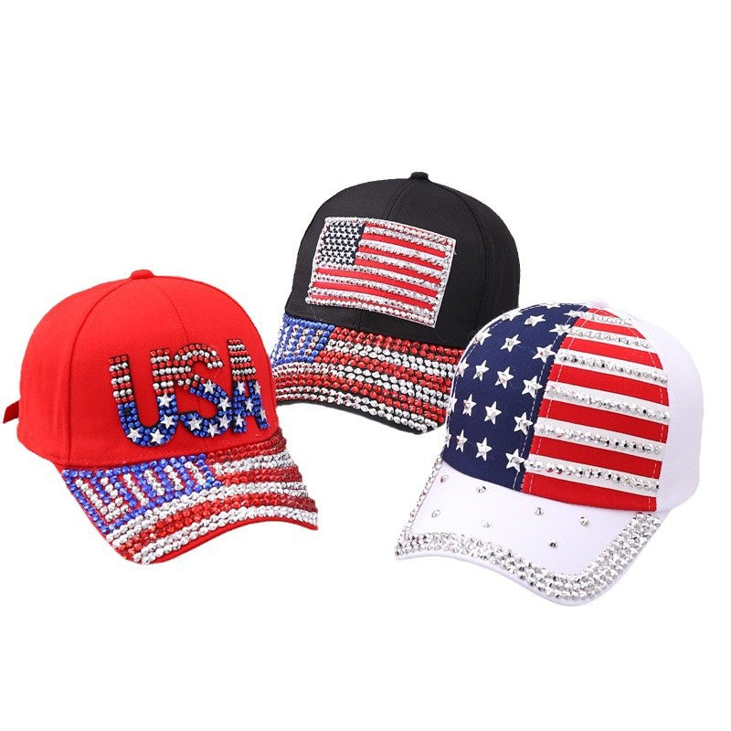 Vintage Usa Cap Baseball Cap Men's and Women's Rhinestone Curved Eaves