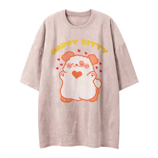 US drip outfits Summer Vintage Alphabet Doll Casual Loose Short Sleeve T-Shirts