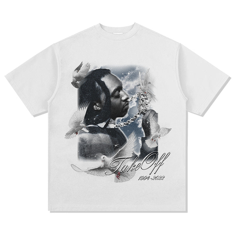 Cool t rapper rap takeoff print hip hop short sleeve retro wash do old t-shirt