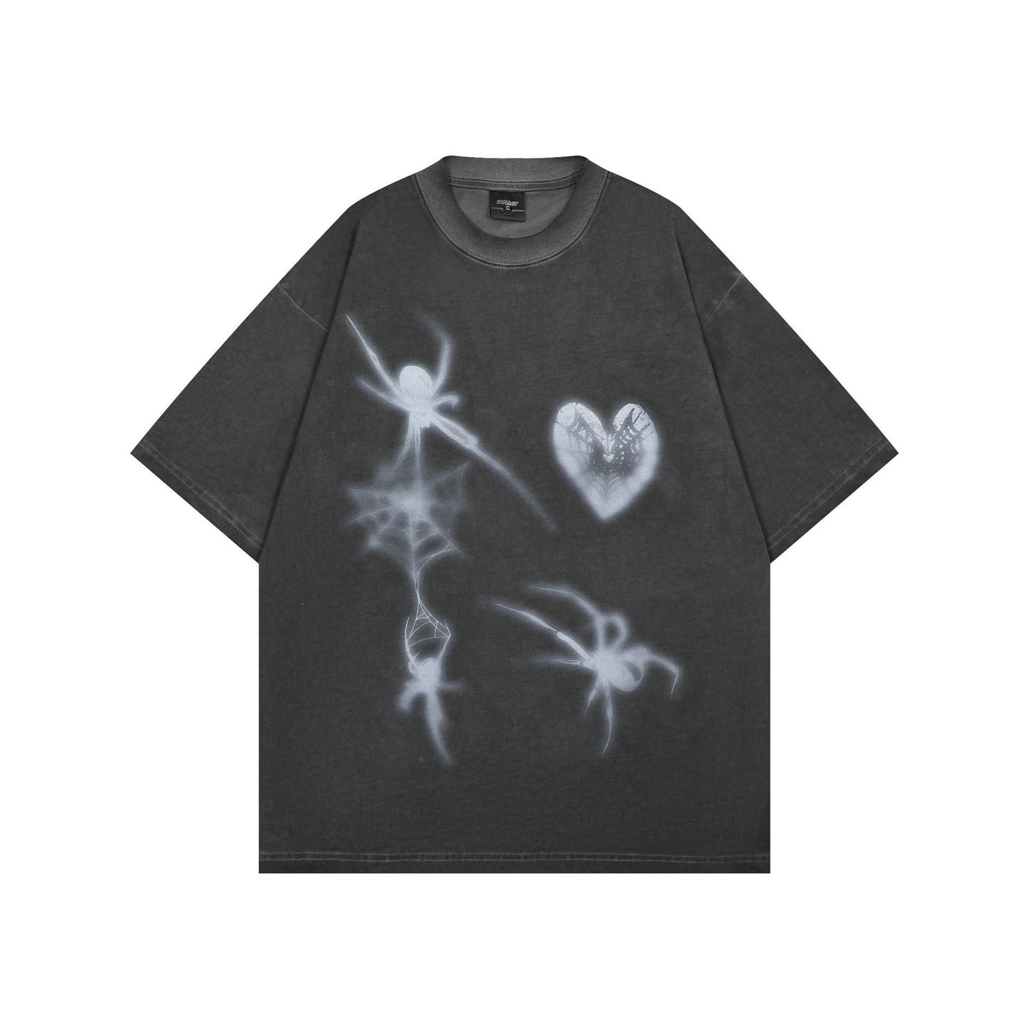 Hustle vintage summer heart-shaped printed wash water old short-sleeved T-shirt