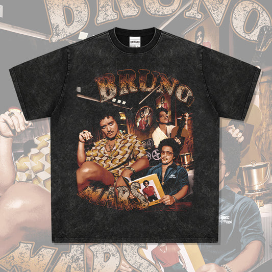 Cool t rapper vintage Bruno Mars print short sleeve t-shirt