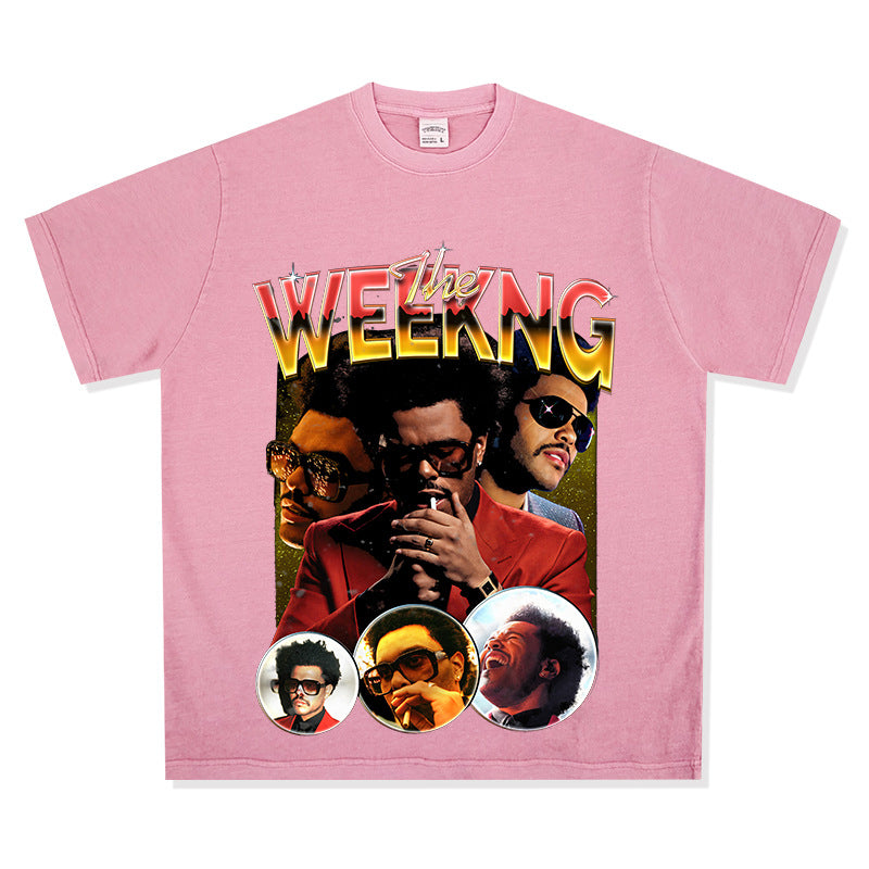 Cool t rapper vintage Weeknd print short sleeve hip hop loose t-shirt