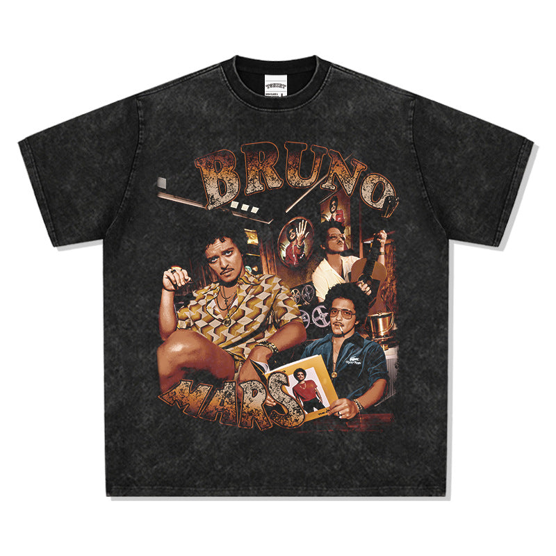 Cool t rapper vintage Bruno Mars print short sleeve t-shirt