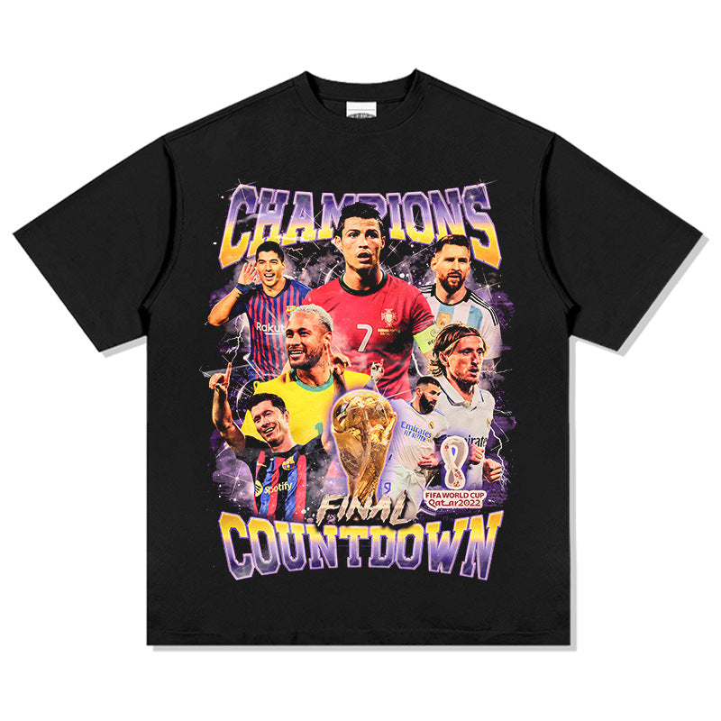 Marcas streetwear usa football vintage campuses printed short-sleeved t-shirt