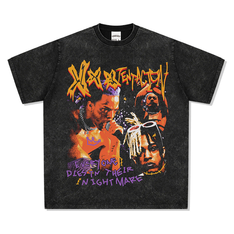 Streetwear masculino vintage XXX Tentacion print short sleeve t-shirt vintage