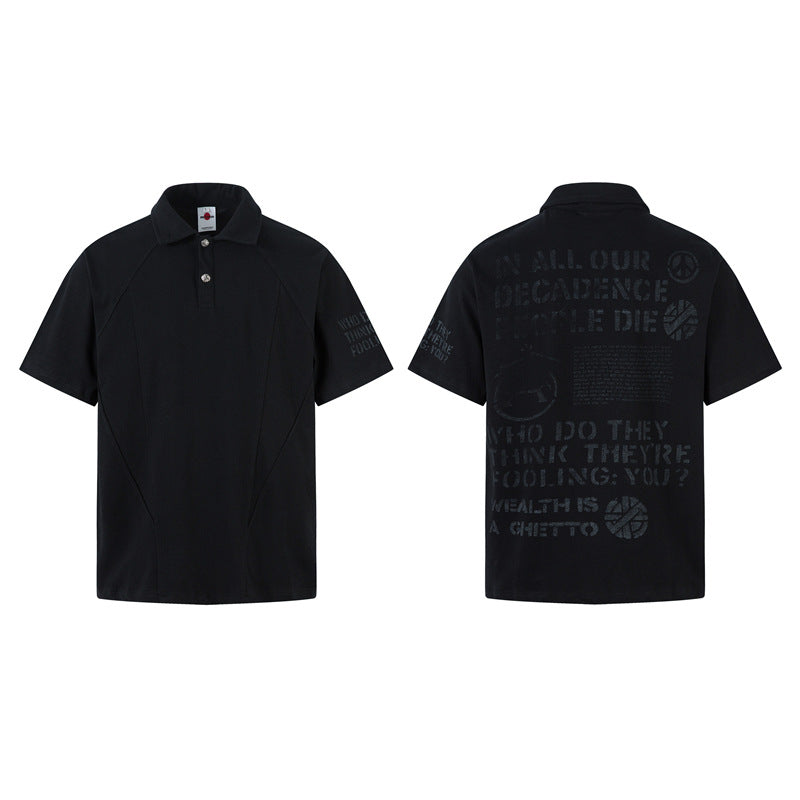 Stone Wash T shirt POLO shirt Short Sleeve Lapel Top