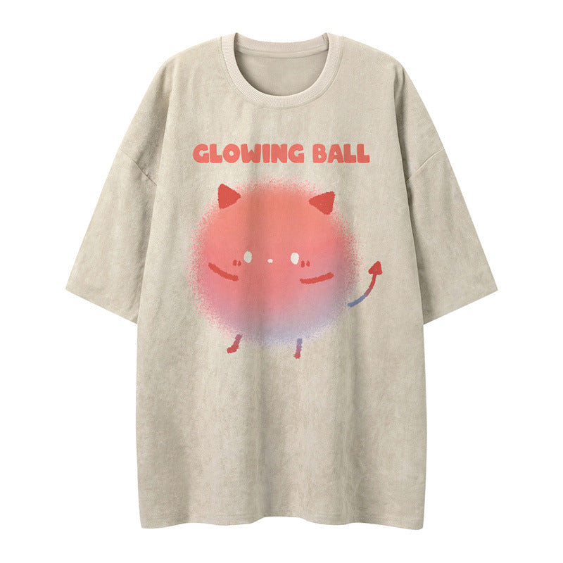 US drip outfits Summer Vintage Round Ball Elf Casual Loose Short Sleeve T-Shirts